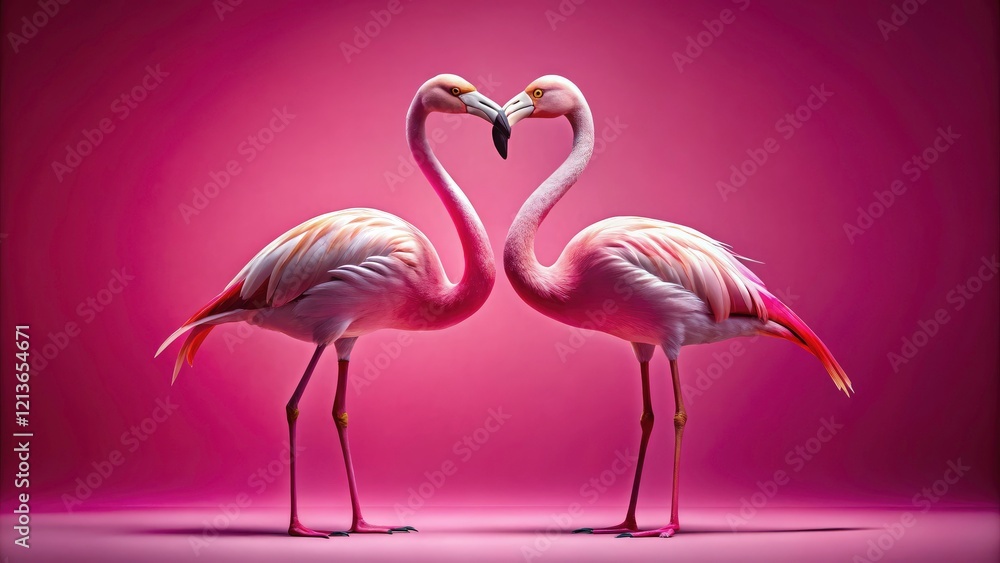 Fototapeta premium Pink Flamingoes, Tropical Birds, Summer Food Photography, Pastel Background, Cute Birds, Foodie Photo