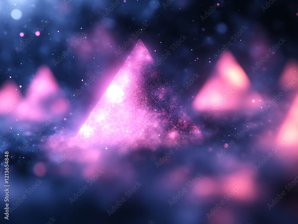 Glowing pink pyramids in dark space. Glowing pink pyramids in dark space.