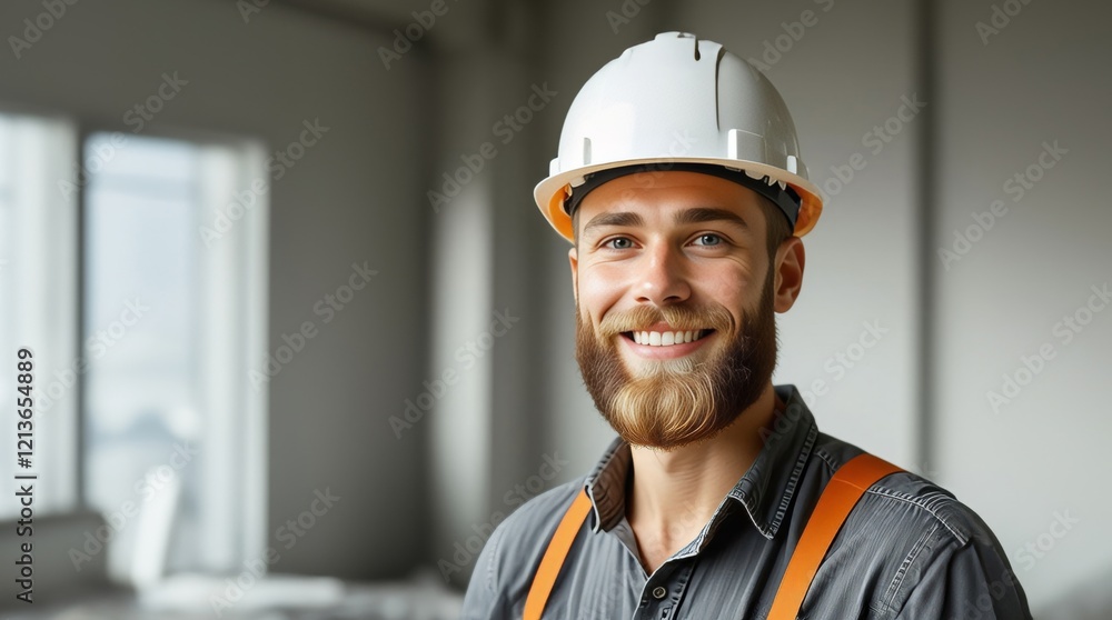 Building, industry, technology - builder concept. Bearded man worker with beard in building helmet or hard hat. Foreman or repairman in the helmet. Builder in helmet. Construction man in hard hat. Building, industry, technology - builder concept. Bearded man worker with beard in building helmet or hard hat. Foreman or repairman in the helmet. Builder in helmet. Construction man in hard hat.