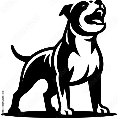 Tattoo of angry roaring Staffordshire Terrier dog in monochrome. Staffordshire dog full size in defense of territory. Engraving minimalistic vector in black ink drawing on transparent background