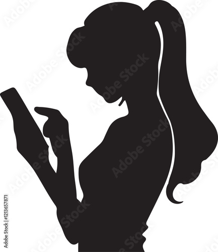 women using smartphone silhouette logo, icon design vector illustration