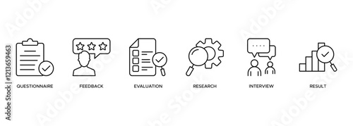 Survey banner web icon illustration concept for customer satisfaction questionnaire feedback with icon and symbol of evaluation, research and interview