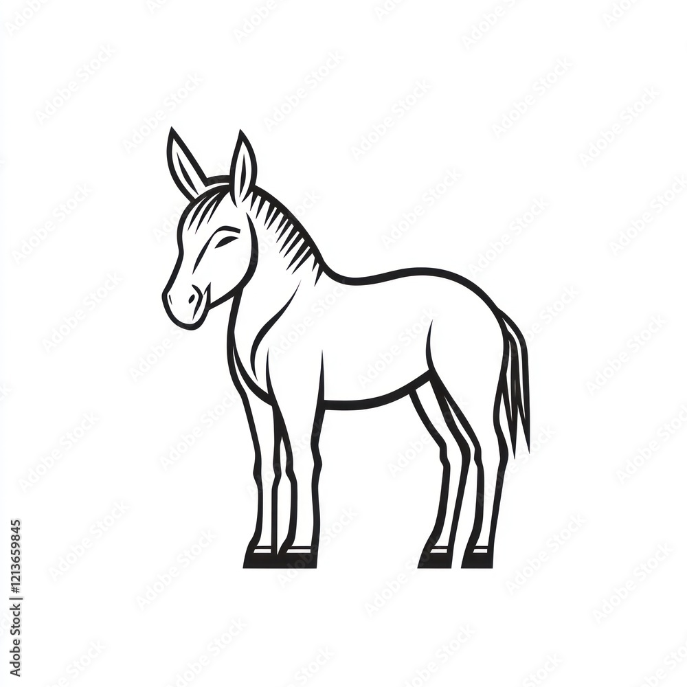 Profile view of a stylized donkey, simple line drawing Profile view of a stylized donkey, simple line drawing