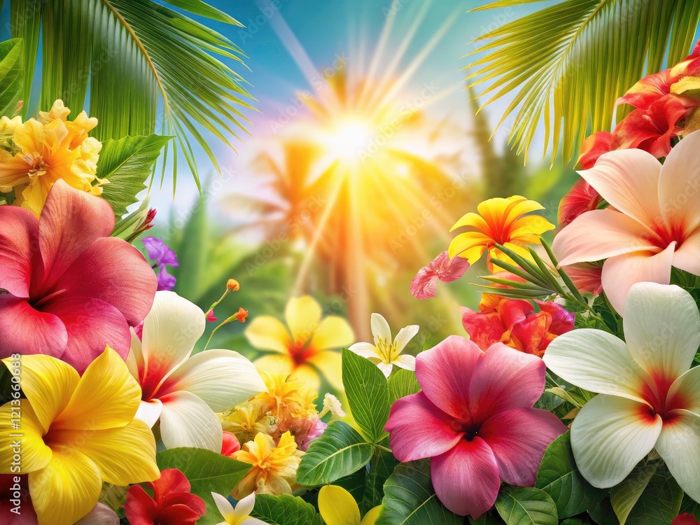 Obraz premium Summer Sale Tropical Flowers Background - Vibrant Floral Summer Discount Promotion
