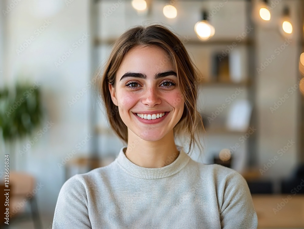 Smiling woman portrait in modern office space lifestyle photography bright and inviting atmosphere Smiling woman portrait in modern office space lifestyle photography bright and inviting atmosphere