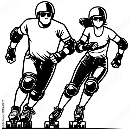 Male and Female Roller Derby Illustration.