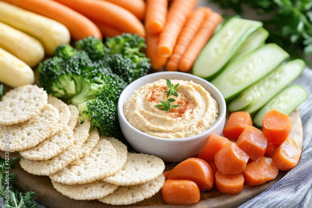An inviting scene of a gluten-free snack, featuring rice cakes, hummus An inviting scene of a gluten-free snack, featuring rice cakes, hummus