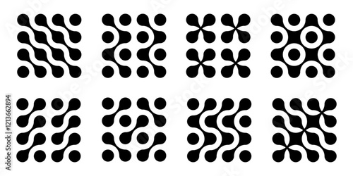 Set black metaballs isolated on a white background. Modern contemporary geometric shapes and elements. Vector illustration