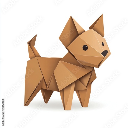 Origami dog on white background.  Possible stock photo use photo