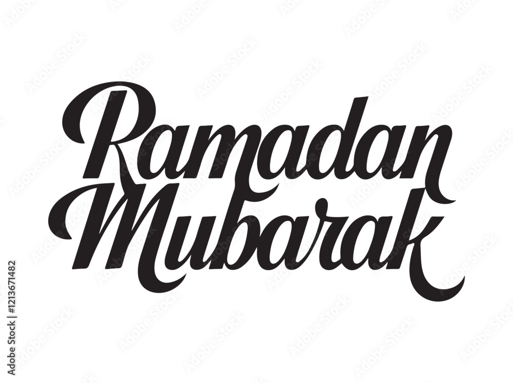 Obraz premium Ramadan Mubarak text typography. Perfect for greeting card, posters, and festive decorations. Vector illustration