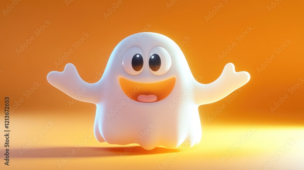Cute friendly 3D rendered ghost Ideal for a happy Halloween banner or party invitation Vector illustration with a cheerful nonscary theme Cute friendly 3D rendered ghost Ideal for a happy Halloween banner or party invitation Vector illustration with a cheerful nonscary theme
