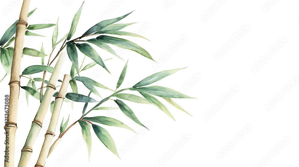 Obraz premium Watercolor Painting of Bamboo Leaves and Stems