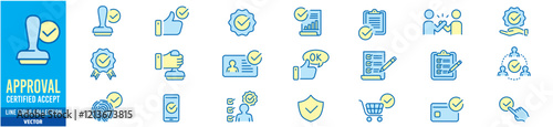 Approval icon set. Editable stroke. Vector illustration.