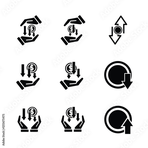 coin icon. money in hand. money management vector, business and finance icon, showing continuous movement. Solid design style