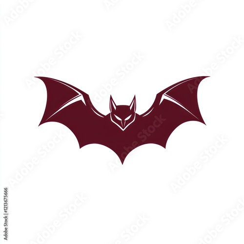 Stylized bat graphic design, dark maroon color, white background.  Possible use for logo or graphic design photo