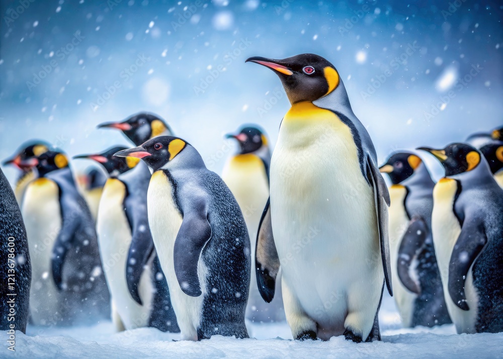 Fototapeta premium Antarctic Penguins & Snowflakes: A Winter Wonderland Documentary Photography