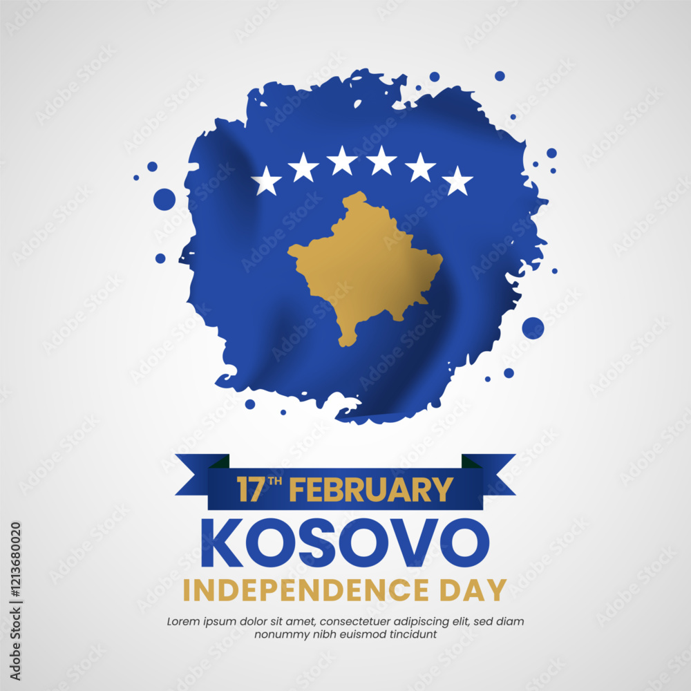 Fototapeta premium Kosovo independence day greeting banner background with Kosovo brush stroke national flag
