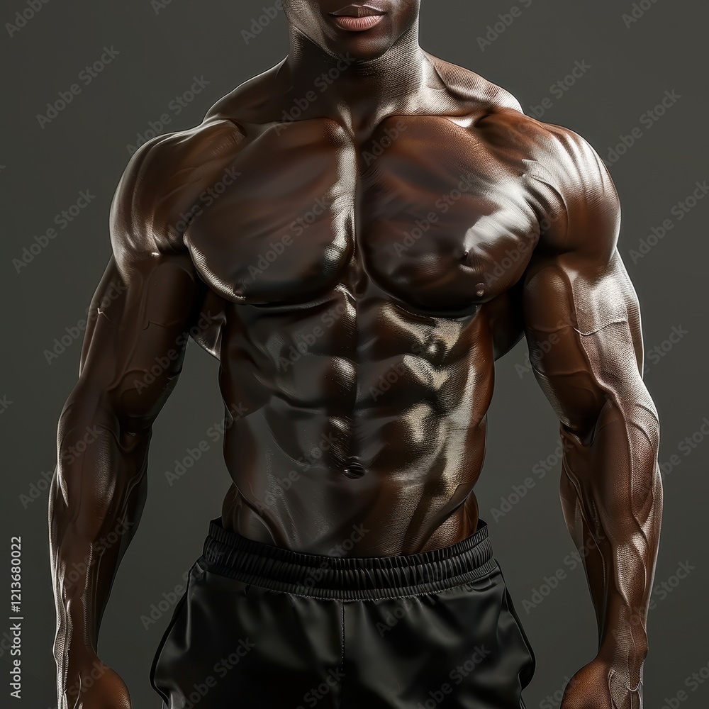 Muscular Man Showing Defined Six-Pack Abs and Oblique Muscles Muscular Man Showing Defined Six-Pack Abs and Oblique Muscles