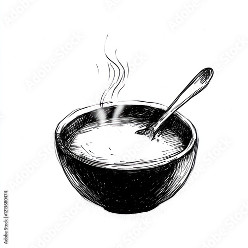 Hand drawn illustration of hot soup in a bowl photo