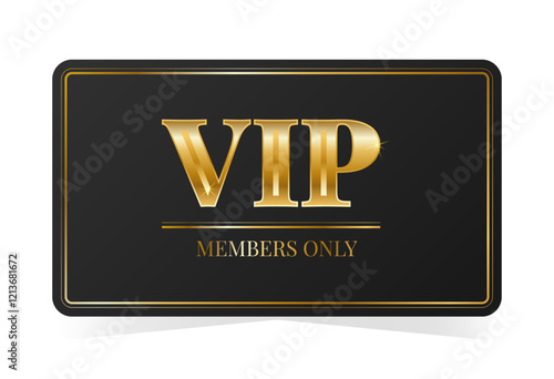 Premium VIP card with gold elements, members only. Black colors. Vector illustration on transparent background