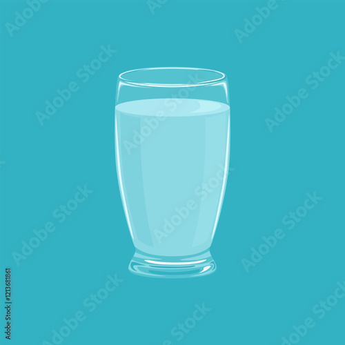 Glass of water isolated on blue background. Vector cartoon flat illustration.