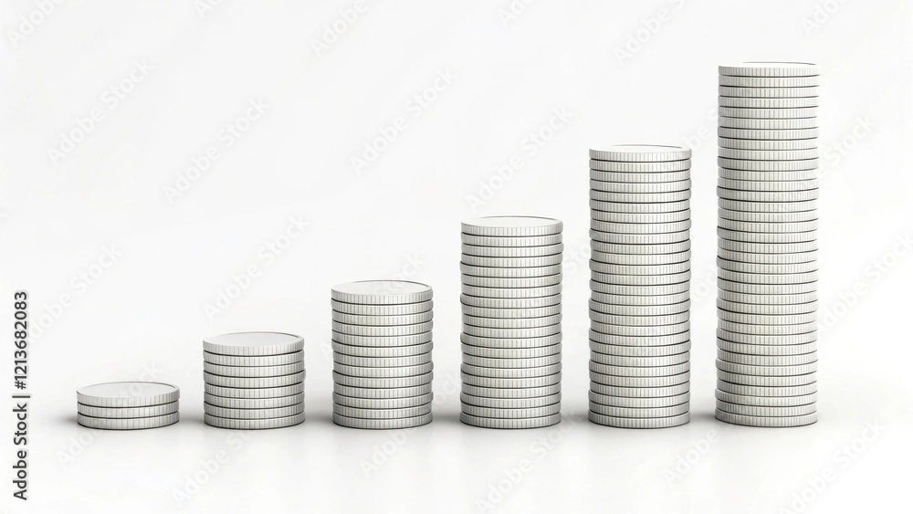 The image shows stacks of coins arranged in increasing order, symbolizing growth, wealth, and financial progression. The image shows stacks of coins arranged in increasing order, symbolizing growth, wealth, and financial progression.