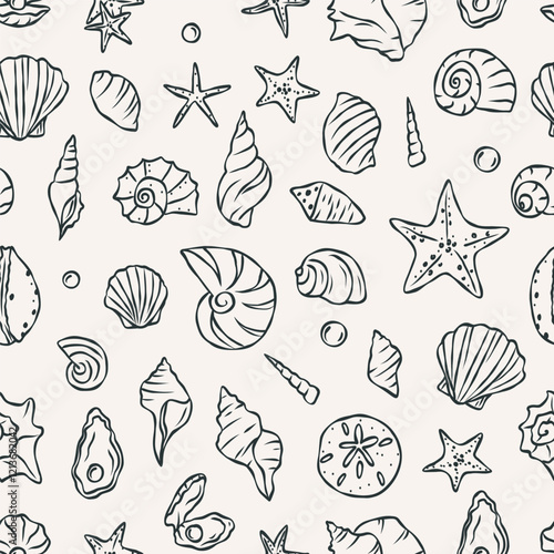 Hand drawn whimsical shells background