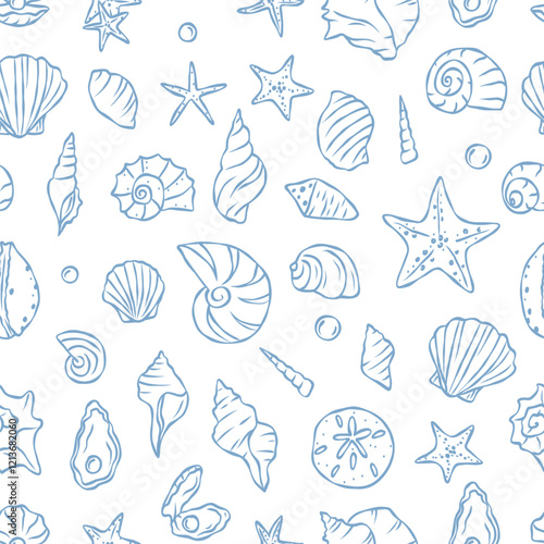 Hand drawn whimsical shells seamless pattern