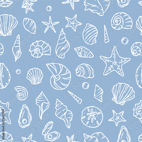 Hand drawn whimsical seashell background