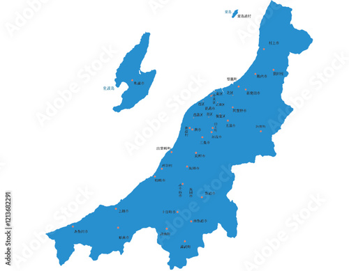 新潟県　地図　ブルー　斑点　イラスト