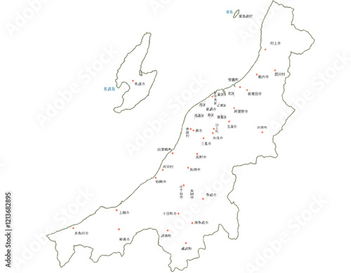 新潟県　地図　白　斑点　イラスト