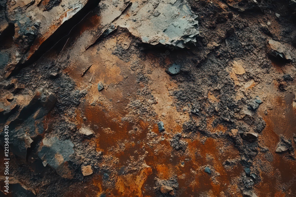Rusty metallic surface displaying layers of corrosion and texture in an outdoor environment during daylight Rusty metallic surface displaying layers of corrosion and texture in an outdoor environment during daylight