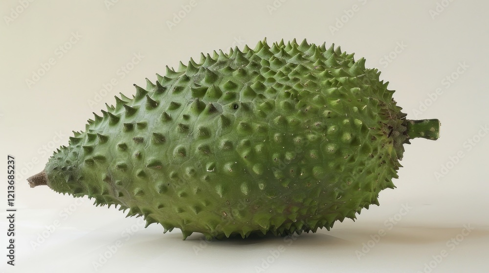 Ripe Juicy Soursop with Green Spiky Exterior on White Background Ripe Juicy Soursop with Green Spiky Exterior on White Background