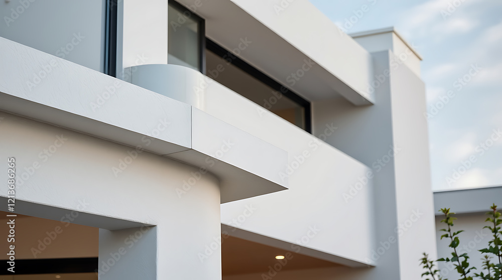 Obraz premium Modern White House Exterior: Minimalist Architectural Design and Contemporary Home Structure