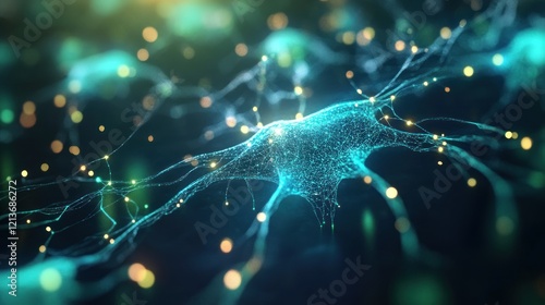 Neuron network glowing, abstract background, science concept