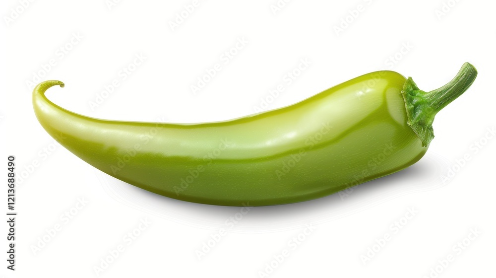 Single Bright Green Jalapeño Pepper on Smooth White Background Single Bright Green Jalapeño Pepper on Smooth White Background