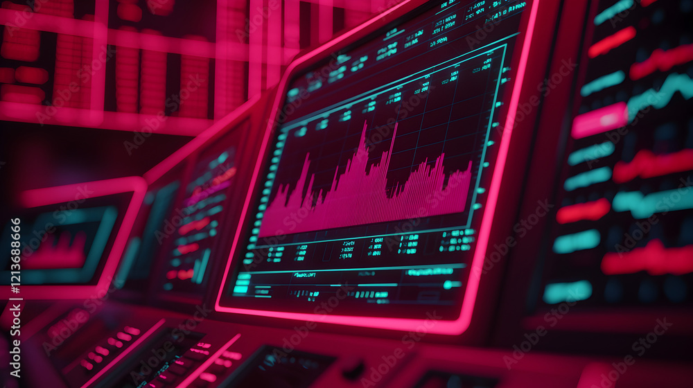 Obraz premium Colorful Trading Room with 3D Holographic Displays