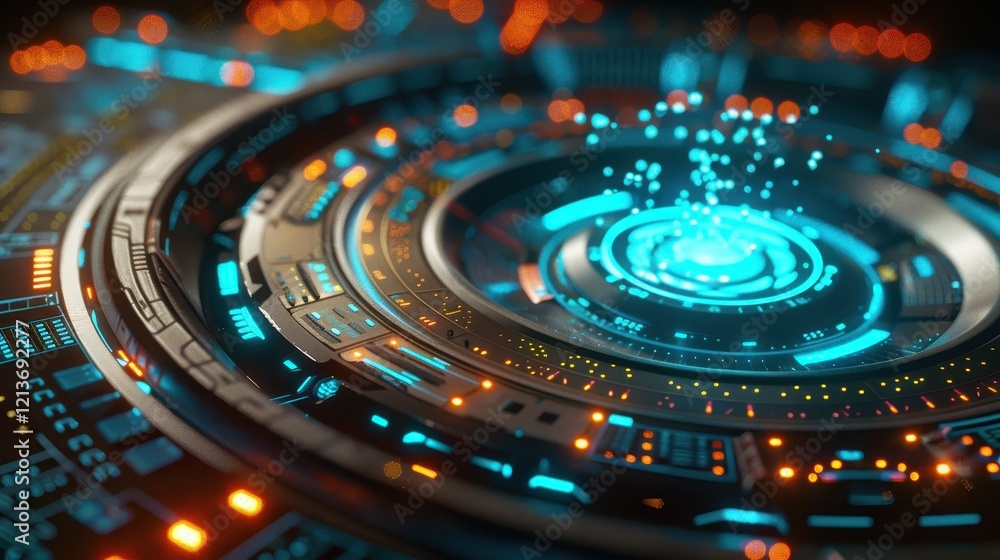 Futuristic Control Panel with Teleportation Pad Visuals and Lights Futuristic Control Panel with Teleportation Pad Visuals and Lights