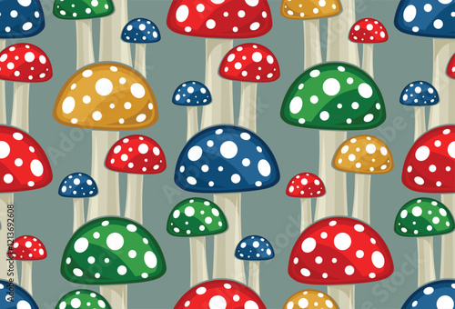 Seamless background with color forest mushrooms.