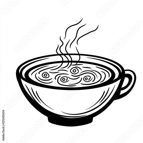 Hot Drink in a Cup, Line Art Illustration, for use in food and beverage design photo