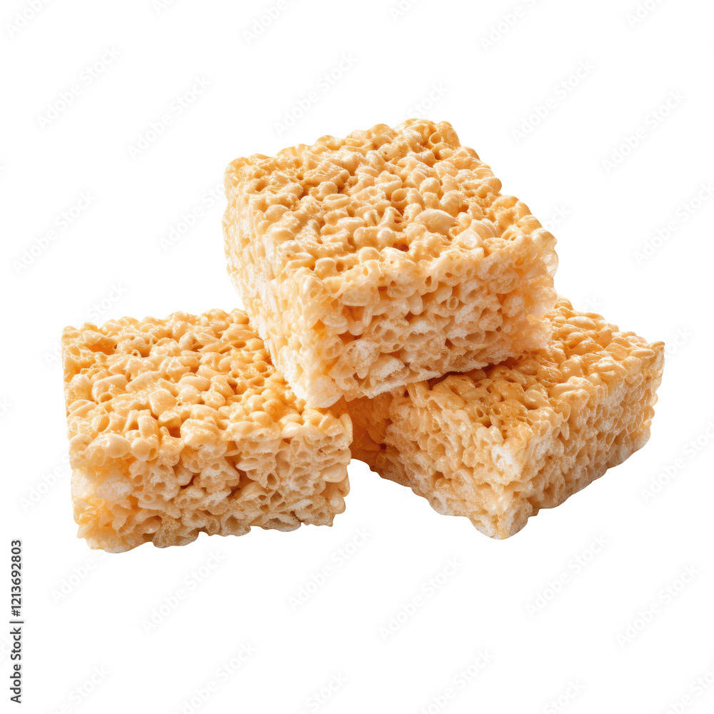 A stack of rice Krispie treats isolated on transparent white background, clipping path A stack of rice Krispie treats isolated on transparent white background, clipping path