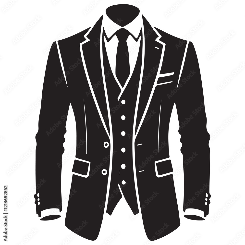 Suit Silhouette Vector Illustration, Solid White Background.