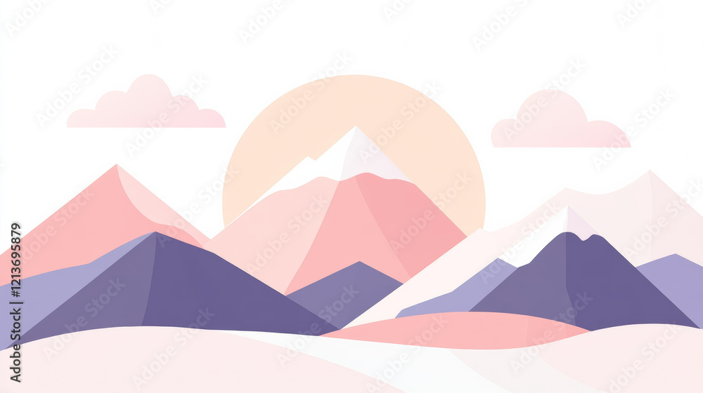Abstract pastel mountains with sun and clouds Abstract pastel mountains with sun and clouds