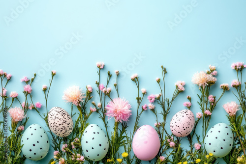 Wallpaper Mural Easter themed background with pastel colored eggs and flowers, creating cheerful and festive atmosphere. Perfect for spring celebrations and holiday decorations Torontodigital.ca