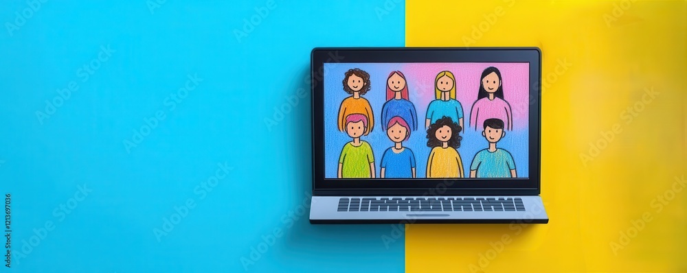 Interactive platform flat design top view online collaboration theme cartoon drawing colored pastel Interactive platform flat design top view online collaboration theme cartoon drawing colored pastel