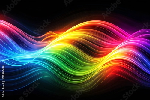 A colorful wave of light with a rainbow effect