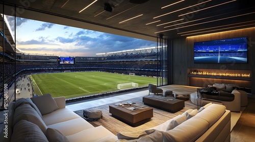 Panoramic View of Luxurious VIP Suite in Modern Sports Stadium with Lavish Amenities