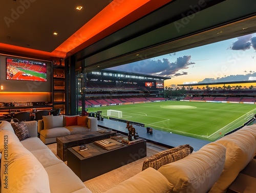 Lavish VIP Soccer Stadium Suite with Panoramic Field Views and High End Amenities