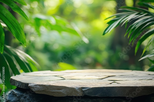 Stone platform jungle backdrop product display (1) photo