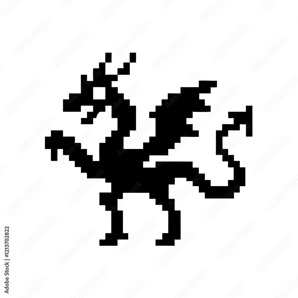 Obraz premium Pixel art black dragon icon